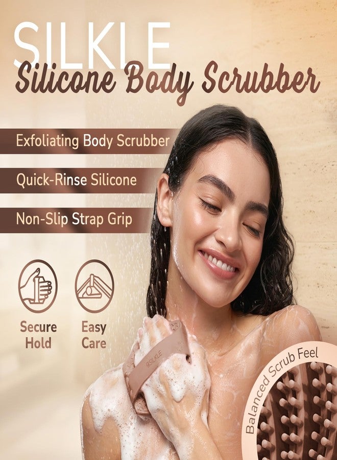 SILKLE Silicone Body Scrubber – Gentle Exfoliating Shower Scrubber for Body & Bath, Silicone Shower Brush & Loofah Alternative – Non-Slip Silicone Body Brush, Quick Dry, Hygienic - Brown - Image 2