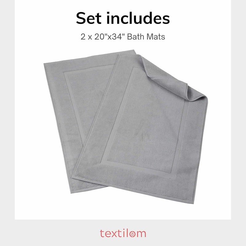 TEXTILOM Luxury 2 Pack Banded Cotton Bath Mats for Bathroom Floor [ Hotel, Spa, Tub, Shower Bath Mat Floor Towel Set ], Machine Washable & Soft & Absorbent & Quick Dry (20''x34'')- Grey - Image 4