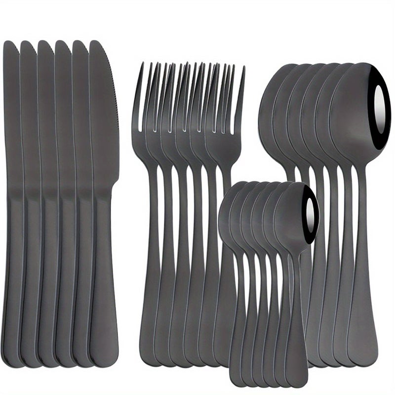 Black 24Pcs Stainless Steel Cutlery Set Knife Fork Spoon Western Kitchen Tableware Wedding Gift - Image 1