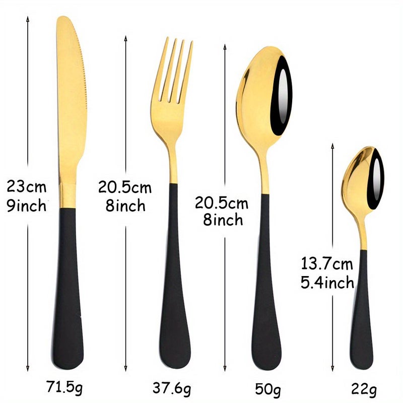 Black 24Pcs Stainless Steel Cutlery Set Knife Fork Spoon Western Kitchen Tableware Wedding Gift - Image 3