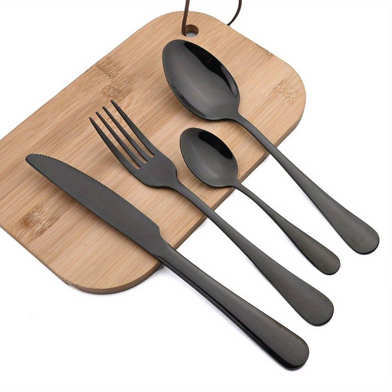 Black 24Pcs Stainless Steel Cutlery Set Knife Fork Spoon Western Kitchen Tableware Wedding Gift - Image 4