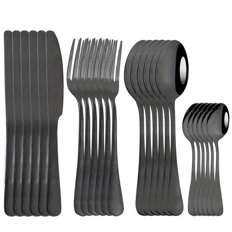 Black 24Pcs Stainless Steel Cutlery Set Knife Fork Spoon Western Kitchen Tableware Wedding Gift - Image 2