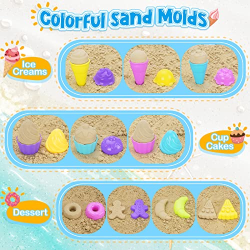 TSDATOWR Ice Cream Beach Toys Sand Toys Set for Kids, Collapsible Sand Bucket and Shovels Set with Mesh Bag, Sand Molds, Watering Can, Sandbox Toys for Kids and Toddlers, Travel Sand Toys for Beach - Image 4