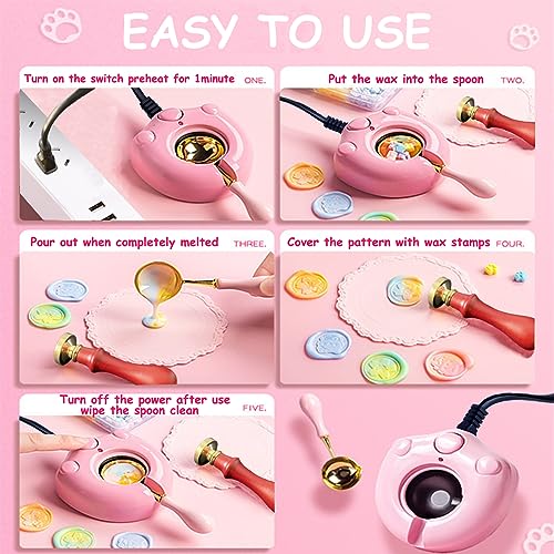MONVICT 732 Pcs Wax Seal Stamp Kit with Pink Gift Box, Electric Wax Seal Warmer, Sealing Beads, Stamp, Spoon, Pens, Envelopes, Tweezers Gift for Kids Girls Crafter DIY - Image 4