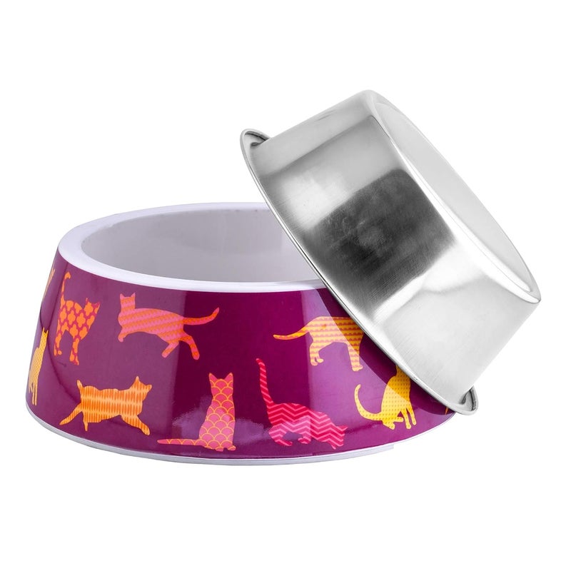 AniMax Anti-Skid Melamine Detachable Stainless Steel Food Bowls For Cats (Purple)-Small-210 Ml,?31.75 cm,H_8.89 cm,W_16.51 cm - Image 4