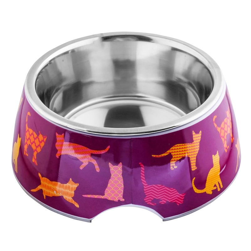 AniMax Anti-Skid Melamine Detachable Stainless Steel Food Bowls For Cats (Purple)-Small-210 Ml,?31.75 cm,H_8.89 cm,W_16.51 cm - Image 1