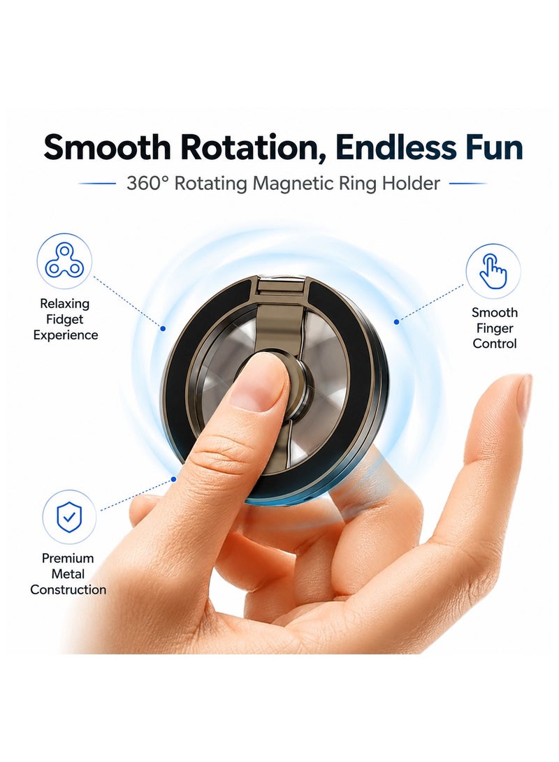 O Ozone Dual-Sided Magnetic Ring Phone Grip Holder Adjustable Finger Loop Kickstand Strong Magnetic Stand for iPhone 16/15/14/13/12 Pixel 10 Cases - Silver - Image 2