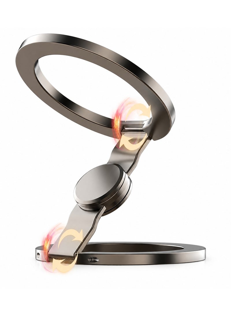 O Ozone Dual-Sided Magnetic Ring Phone Grip Holder Adjustable Finger Loop Kickstand Strong Magnetic Stand for iPhone 16/15/14/13/12 Pixel 10 Cases - Silver - Image 4
