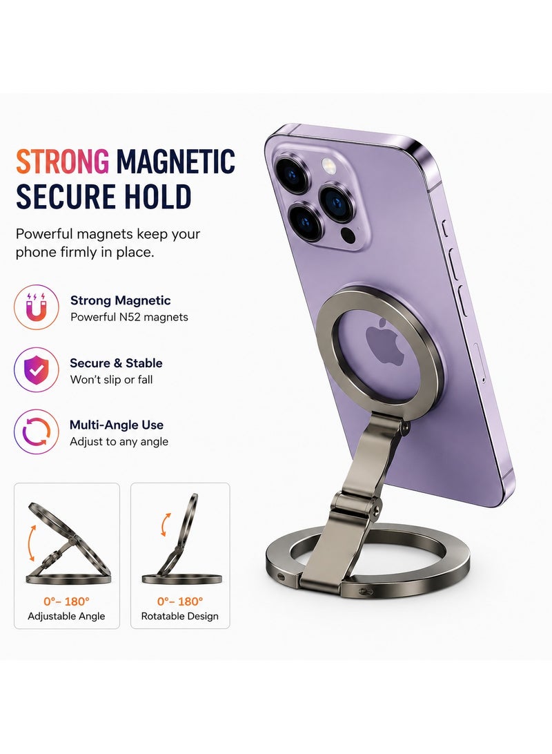 O Ozone Dual-Sided Magnetic Ring Phone Grip Holder Adjustable Finger Loop Kickstand Strong Magnetic Stand for iPhone 16/15/14/13/12 Pixel 10 Cases - Silver - Image 5
