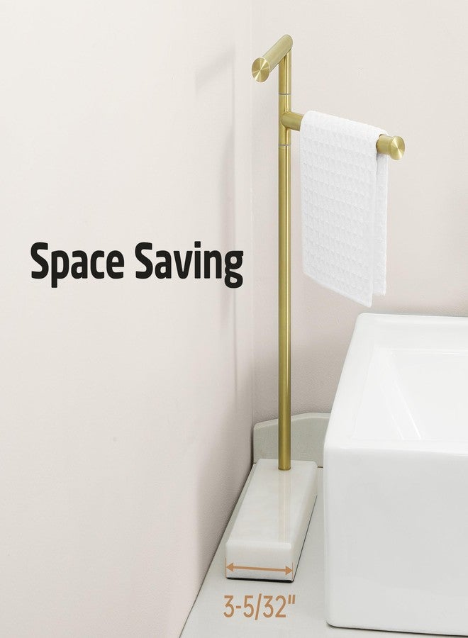 كيس حامل مناشف اليد KES للحمام، حامل مناشف سطحي بطول 17.3 بوصة بقاعدة رخامية ثقيلة، رف مناشف دوار قائم بذراعين قابلين للتعديل، مصنوع من الفولاذ المقاوم للصدأ 18/8، مطلي بالذهب المصقول، BTH233A-BZ - Image 4