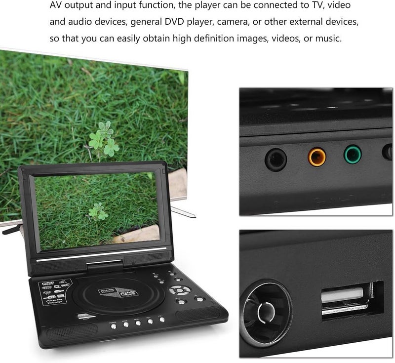 كلاراكو مشغل أقراص DVD محمول 9.8 بوصة، مشغل أقراص DVD بشاشة LCD عالية الدقة قابلة للدوران، مشغل ألعاب تلفزيون صغير، جهاز استقبال راديو FM للأطفال في السيارة مع دعم مدخل/مخرج AV، متوافق مع SD/USB، يدعم AVI، EVD، DVD، SVCD، VCD، CD إلخ (الولايات المتحدة) - Image 4