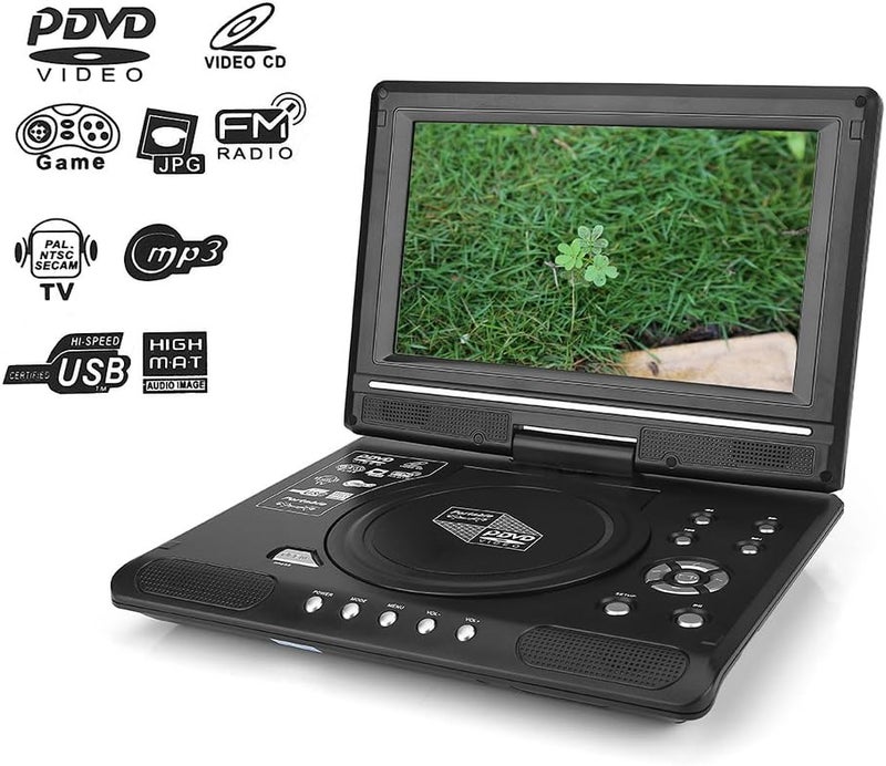 كلاراكو مشغل أقراص DVD محمول 9.8 بوصة، مشغل أقراص DVD بشاشة LCD عالية الدقة قابلة للدوران، مشغل ألعاب تلفزيون صغير، جهاز استقبال راديو FM للأطفال في السيارة مع دعم مدخل/مخرج AV، متوافق مع SD/USB، يدعم AVI، EVD، DVD، SVCD، VCD، CD إلخ (الولايات المتحدة) - Image 1
