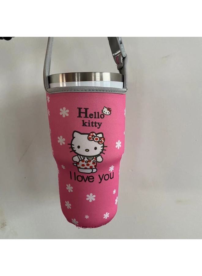 Factory Wholesale Cartoon Ice Cream Cup 30Oz Car Cup Vacuum Cup Cover Portable Drop-resistant Handbag Diving Material Cup Cover-Color:Standing Kt-Capacity:900ml(30oz Ice Cream)  - Image 1