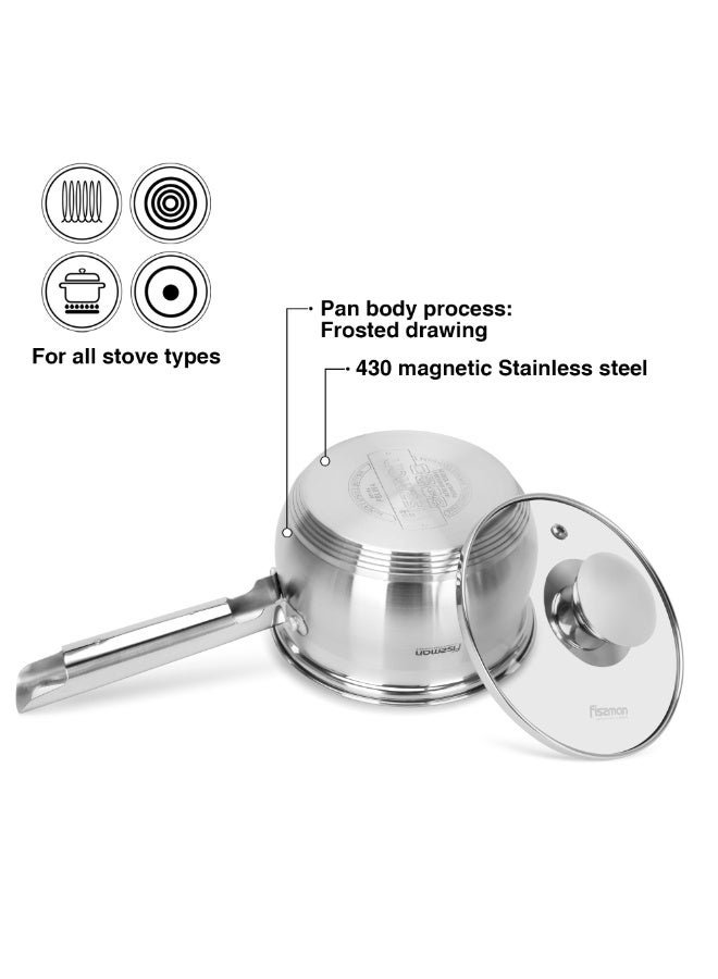 Fissman Saucepan with Glass Lid 14x8.5cm / 1.1L, Stainless Steel 18/10 INOX30 Sauce pan Felina Series, Induction Bottom Suitable for all Cooktops for Simmering Soups, Steaming (Dishwasher Safe) - Image 3