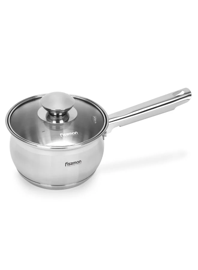Fissman Saucepan with Glass Lid 14x8.5cm / 1.1L, Stainless Steel 18/10 INOX30 Sauce pan Felina Series, Induction Bottom Suitable for all Cooktops for Simmering Soups, Steaming (Dishwasher Safe)