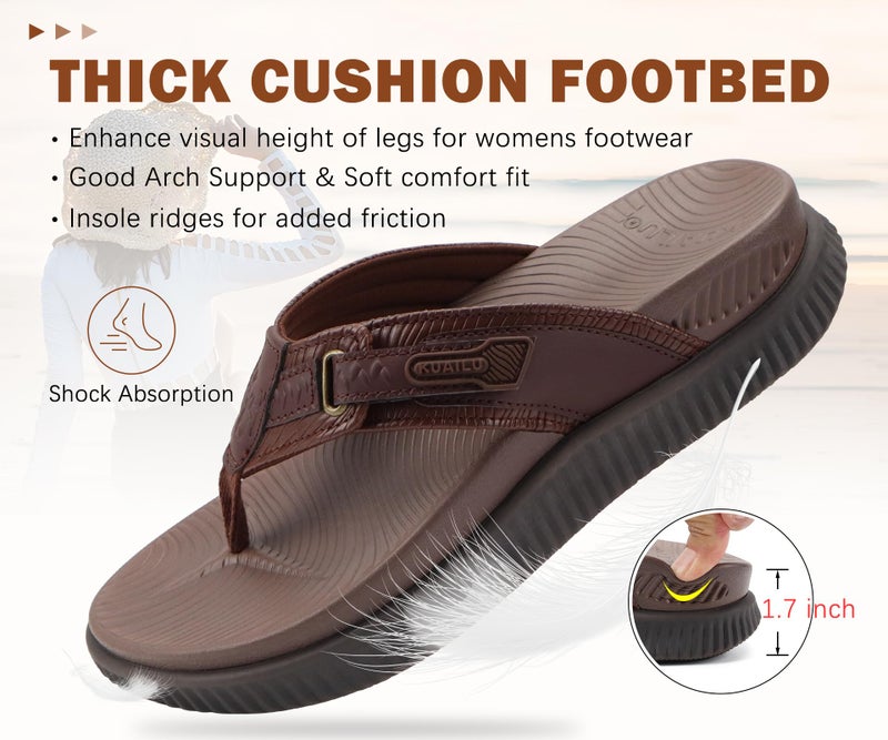 KuaiLu Womens Orthopedic Flip Flops with Arch Support Plantar Fasciitis Walking Sandals For Women Ladies Athletic Thick Cushion Recovery Sandals Slip On Indoor Outdoor Summer Casual Brown Size 9 - Image 4