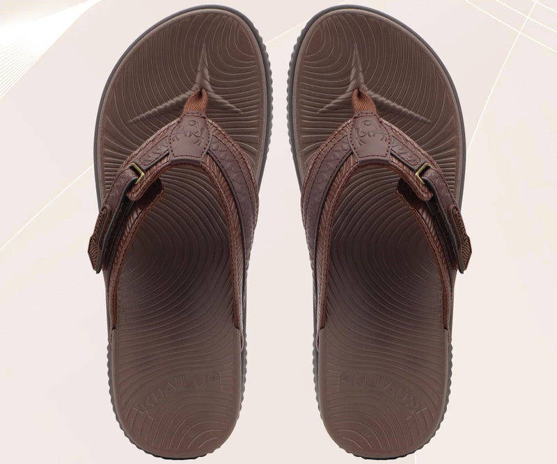 KuaiLu Womens Orthopedic Flip Flops with Arch Support Plantar Fasciitis Walking Sandals For Women Ladies Athletic Thick Cushion Recovery Sandals Slip On Indoor Outdoor Summer Casual Brown Size 9 - Image 2