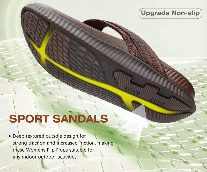 KuaiLu Womens Orthopedic Flip Flops with Arch Support Plantar Fasciitis Walking Sandals For Women Ladies Athletic Thick Cushion Recovery Sandals Slip On Indoor Outdoor Summer Casual Brown Size 9 - Image 5