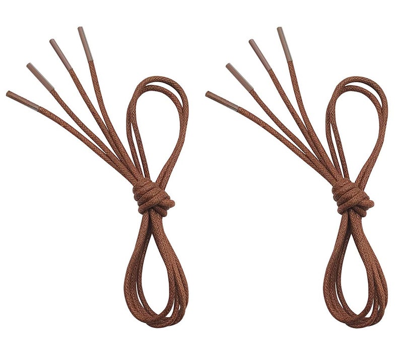 VSUDO Waxed Round 35" Light Brown Dress Shoe Laces for Men, 1/8" Thin Formal Business Oxford Shoe Strings, Tan Dress Shoelaces for Men (2 Pairs-Light Brown-090CM) - Image 1