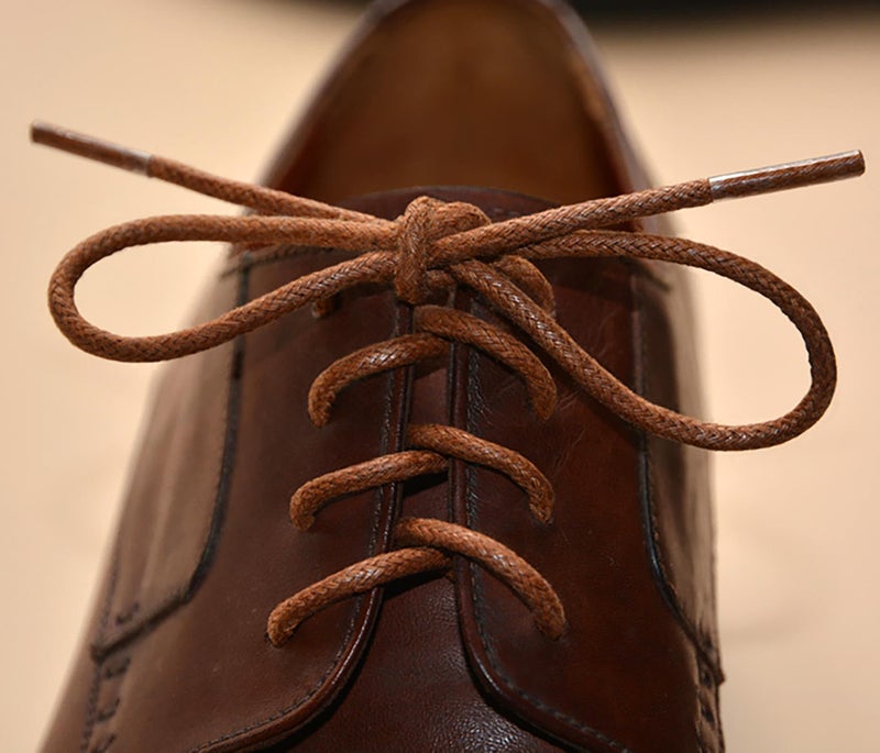 VSUDO Waxed Round 35" Light Brown Dress Shoe Laces for Men, 1/8" Thin Formal Business Oxford Shoe Strings, Tan Dress Shoelaces for Men (2 Pairs-Light Brown-090CM) - Image 2