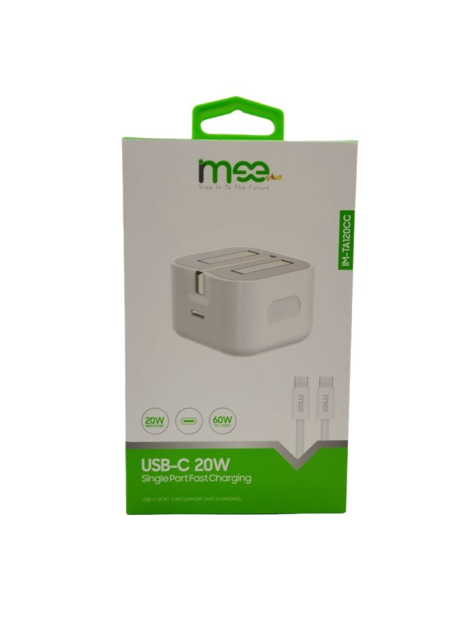 آیمی محول شحن سريع IMEE PLUS IM-TA120CC 20 وات بتقنية PD مع كابل من النوع C إلى النوع C، يدعم 60 وات كحد أقصى، حماية ذكية من الدائرة المتكاملة، أمان من درجة الحرارة الزائدة والجهد الزائد للهواتف الذكية والأجهزة اللوحية وأجهزة MacBook وiPad - Image 4
