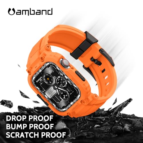 amBand Bands Compatible with Apple Watch 9/8/7 45mm, M1 Sport Series Rugged Case with TPU Strap Military Protective Tough Cover Bumper for iWatch SE3/SE2/SE/6/5/4/3 44mm 42mm Men Orange - Image 3