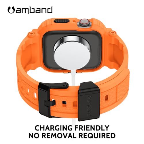 amBand Bands Compatible with Apple Watch 9/8/7 45mm, M1 Sport Series Rugged Case with TPU Strap Military Protective Tough Cover Bumper for iWatch SE3/SE2/SE/6/5/4/3 44mm 42mm Men Orange - Image 4