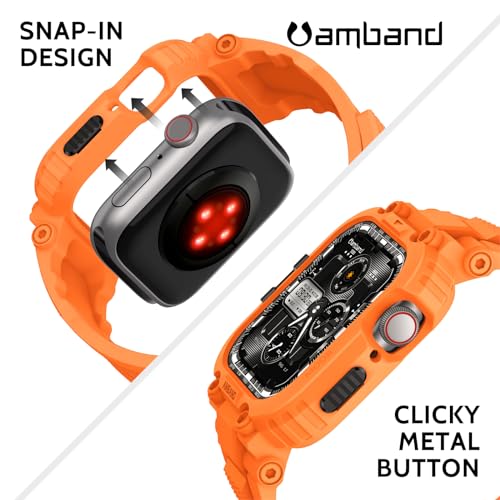 amBand Bands Compatible with Apple Watch 9/8/7 45mm, M1 Sport Series Rugged Case with TPU Strap Military Protective Tough Cover Bumper for iWatch SE3/SE2/SE/6/5/4/3 44mm 42mm Men Orange - Image 5
