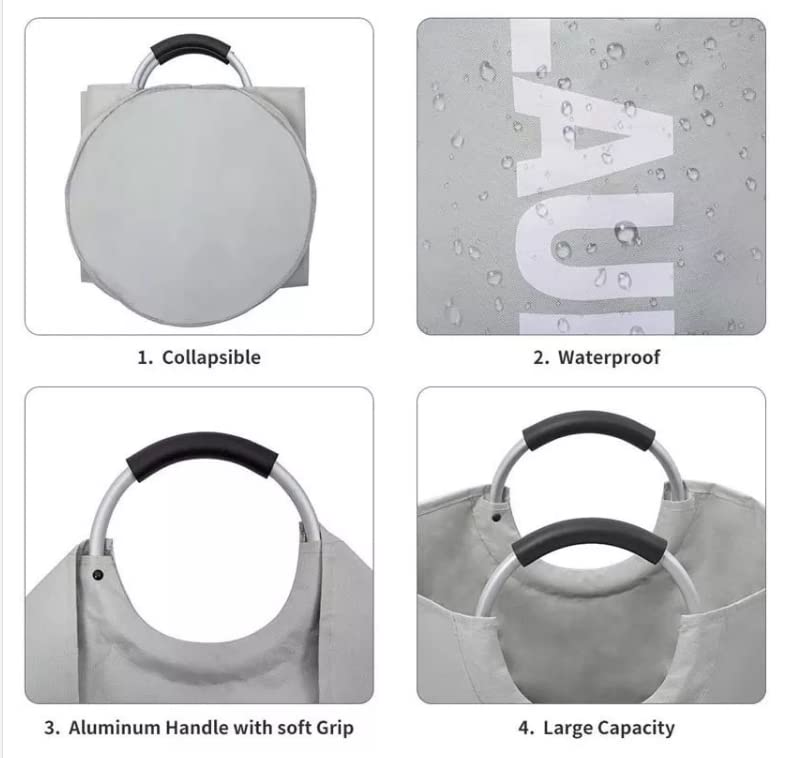 Trendegic Trendegic 82L Waterresistant Large Oxford Collapsible Laundry Basket Laundry Hamper Washing Bin Clothes Baskets Easy Carry Bag with Handles Grey  - Image 4