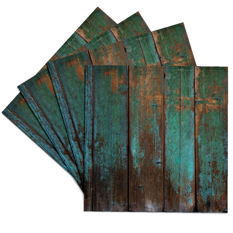 3dRose Teal Distressed Country Wood Effect Set of 4 Ceramic Tile Coasters - Image 2