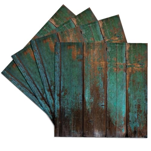 3dRose Teal Distressed Country Wood Effect Set of 4 Ceramic Tile Coasters - Image 1
