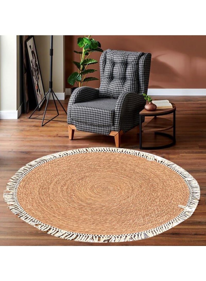 LINGWEI Round Handwoven Jute Braided Area Rug – 100 cm Rustic Vintage Beige Reversible Carpet, Boho Farmhouse Style for Bedroom, Living Room, Kitchen – Natural Jute Decor - Image 3
