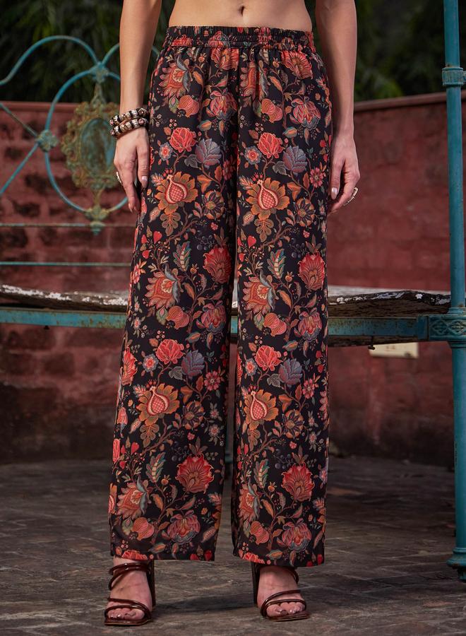 ساسافراس أسود مطبوع أناركالي كورتا مع بنطلون مستقيم - Image 5