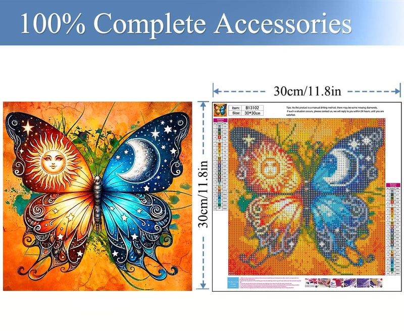 Meothan Diamond Painting Kits for Adults Beginners - Butterfly Sun Moon Diamond Art Kits for Adults, Full Drill DIY 5D Diamond Gem Art Dots Painting Crafts Kits for Home Wall Decor 12x12in - Image 3