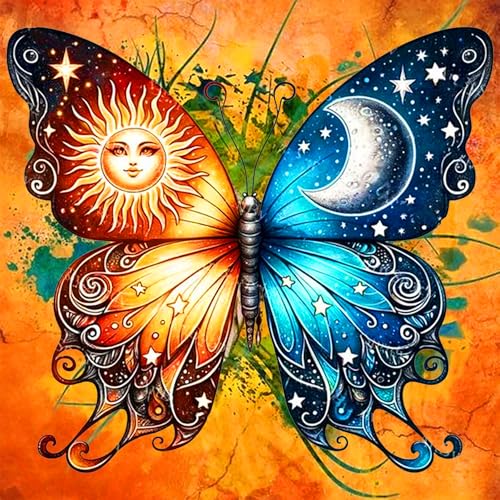 Meothan Diamond Painting Kits for Adults Beginners - Butterfly Sun Moon Diamond Art Kits for Adults, Full Drill DIY 5D Diamond Gem Art Dots Painting Crafts Kits for Home Wall Decor 12x12in - Image 1