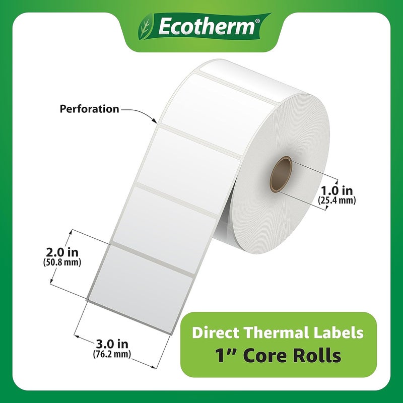 Ecotherm 3" x 2" Thermal Labels | 6 Rolls | 7440 Labels | fits Zebra, Munbyn, Rollo, Godex, Arkscan, iDPRT, Offnova Thermal Label Printers and More | Blank White Adhesive Stickers by - Image 3