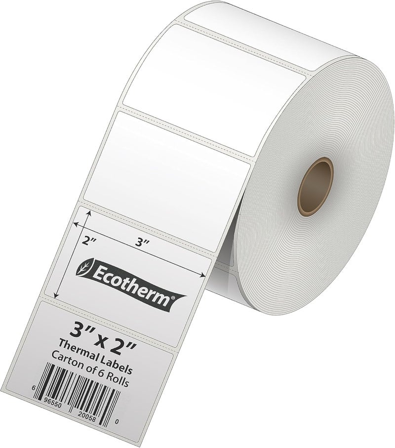 Ecotherm 3" x 2" Thermal Labels | 6 Rolls | 7440 Labels | fits Zebra, Munbyn, Rollo, Godex, Arkscan, iDPRT, Offnova Thermal Label Printers and More | Blank White Adhesive Stickers by - Image 2