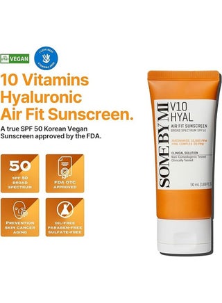V10 Hyal Air Fit Sunscreen - Daily Niacinamide Spf 50 Korean Sunscreen For Face With Uv Protection - No White Cast And Eye Irritation For Sensitive Skin 50ml - view 2