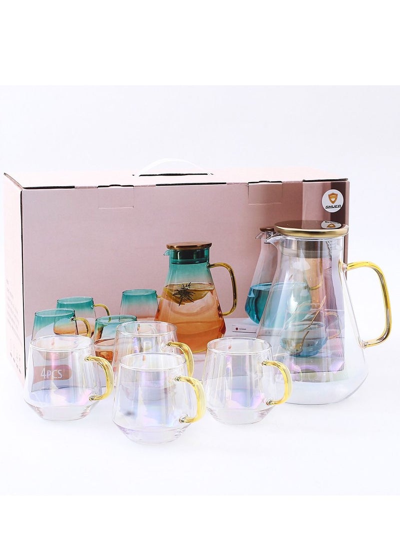 Shuer 5-Piece Electroplating Process Glass Cup Water Bottle Set Transparent Tea Mug Milk Straight Tube  - Image 2