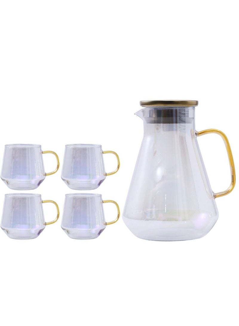 Shuer 5-Piece Electroplating Process Glass Cup Water Bottle Set Transparent Tea Mug Milk Straight Tube  - Image 1