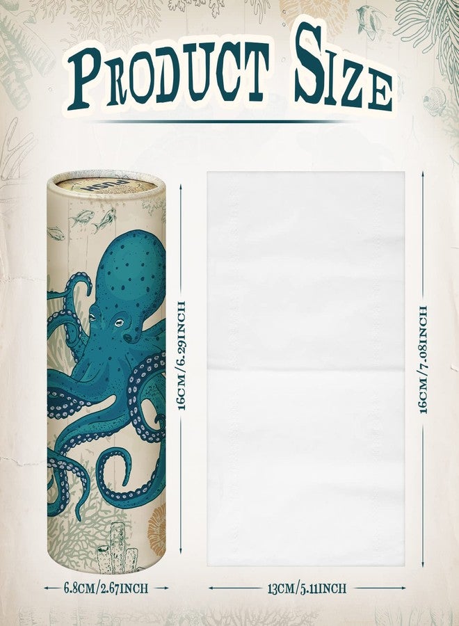 Rtteri 8 Pack Car Tissue Holder with Facial Tissue Bulk Vintage Sea Animal Canvas Printed Cylinder Boxes for Car Cup Holder Refill Home Office Round Container - Image 2