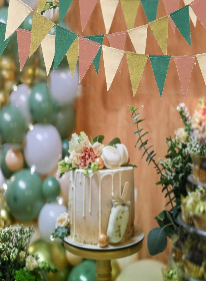 CROWNOS Sage Green Pennant Banner Flags, Green Pink Beige Triangle Garland for Greenery Boho Wedding, Engagement,Bridal Shower, Baby Shower, Neutral Birthday Decorations - Image 3