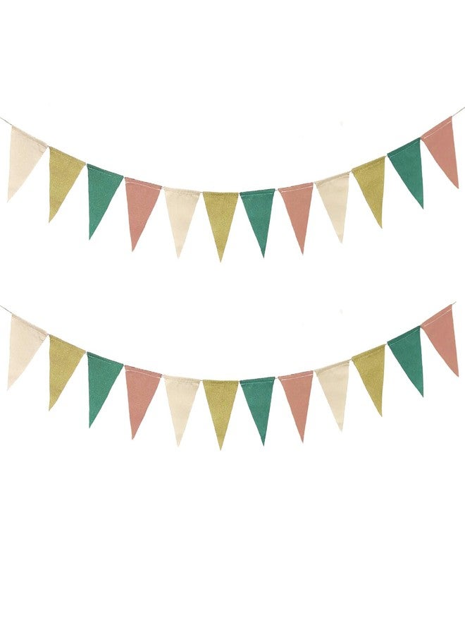 CROWNOS Sage Green Pennant Banner Flags, Green Pink Beige Triangle Garland for Greenery Boho Wedding, Engagement,Bridal Shower, Baby Shower, Neutral Birthday Decorations - Image 2