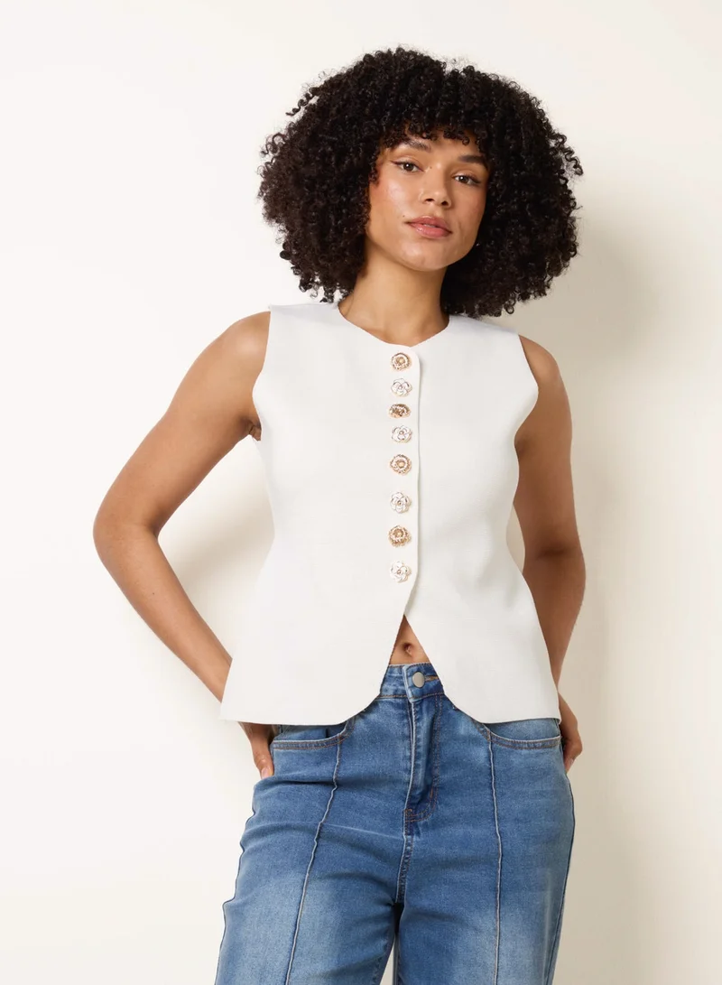 Blue Vanilla Sleeveless Ribbed Button-Front Vest