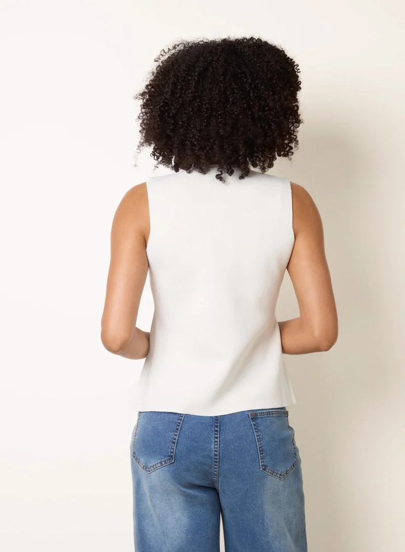 Blue Vanilla Sleeveless Ribbed Button-Front Vest