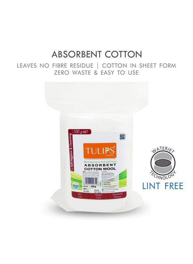 Tulips 100Gm Absorbent Soft Cotton Wool/Roll For Makeup Remover Beauty Adult & Baby Care Disposable Cotton (Pack Of 2) - Image 3