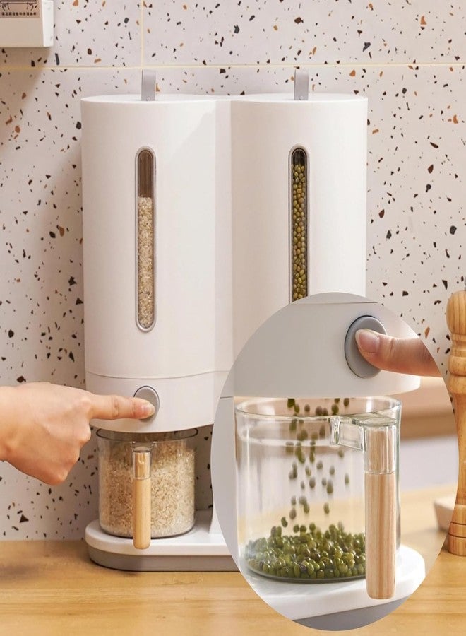 PROSFIA Dry Food Dispenser, Wall mounted 2 Grid Cereal Dispenser, Rice dispenser Kitchen Storage with Measuring Cup, Kitchen Household Moisture Proof Holder for Soybean, Grains, Nuts, Pet food - Image 2