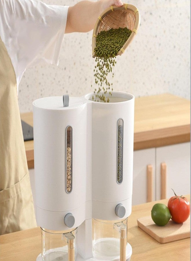PROSFIA Dry Food Dispenser, Wall mounted 2 Grid Cereal Dispenser, Rice dispenser Kitchen Storage with Measuring Cup, Kitchen Household Moisture Proof Holder for Soybean, Grains, Nuts, Pet food - Image 5