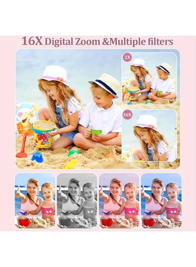 Pink Digital Camera 16X Optical Zoom 1080P HD Vlog Camera 32GB Card USB Rechargeable - Image 5