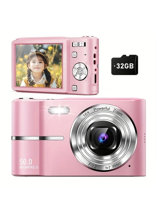 Pink Digital Camera 16X Optical Zoom 1080P HD Vlog Camera 32GB Card USB Rechargeable - Image 2